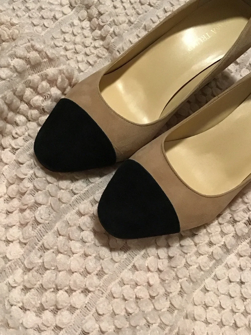 Ivanka Trump Two-Tone Suede Block Heel Pumps - Beige and Black